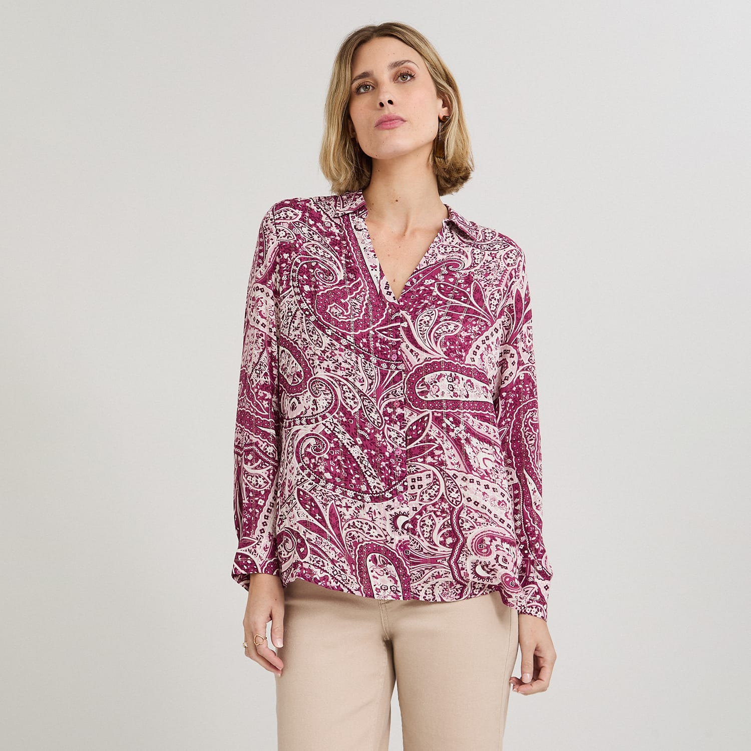 Blusa Manga Larga Print con Lurex Morado